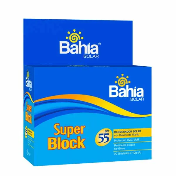 BAHIA BLOQUEADOR SOLAR SUPER BLOCK SPF 55 CAJA X 20 SACHETS - Ecofarma