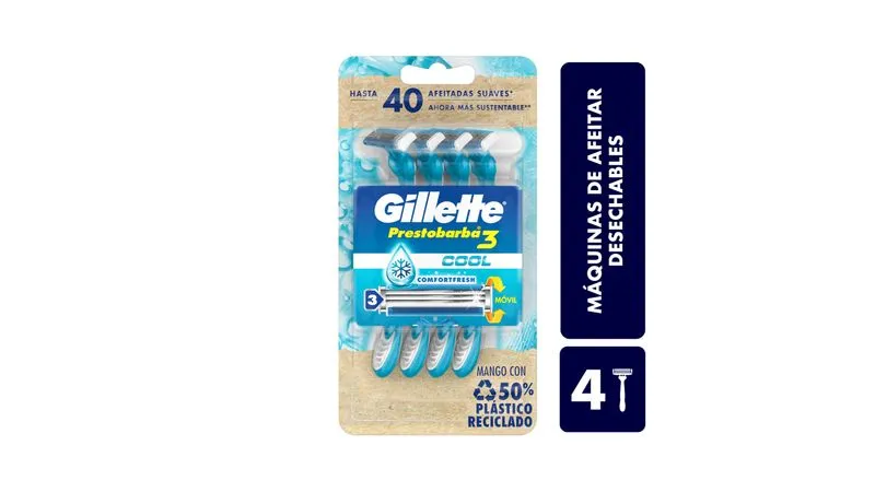 GILLETTE PRESTOBARBA 3 COOL COMFORTFRESH CAJA X 4 UNIDADES - Ecofarma