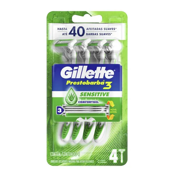 GILLETTE PRESTOBARBA 3 SENSITIVE CAJA X 4 UNIDADES - Ecofarma