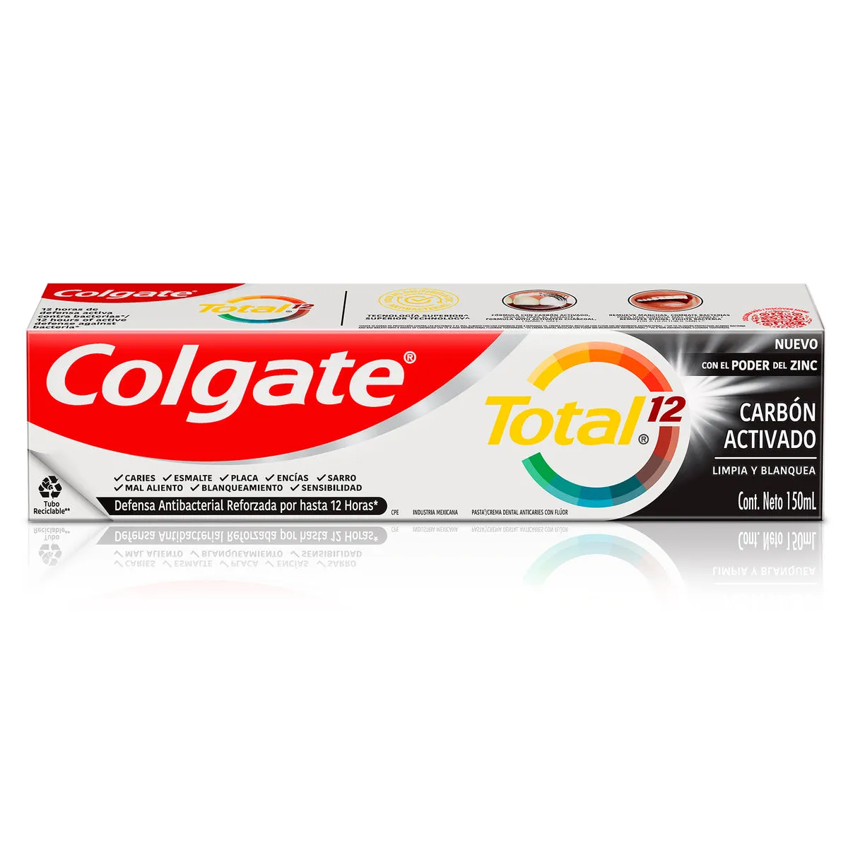 PASTA DENTAL COLGATE TOTAL 12 CARBON ACTIVADO X 150 ML - Ecofarma
