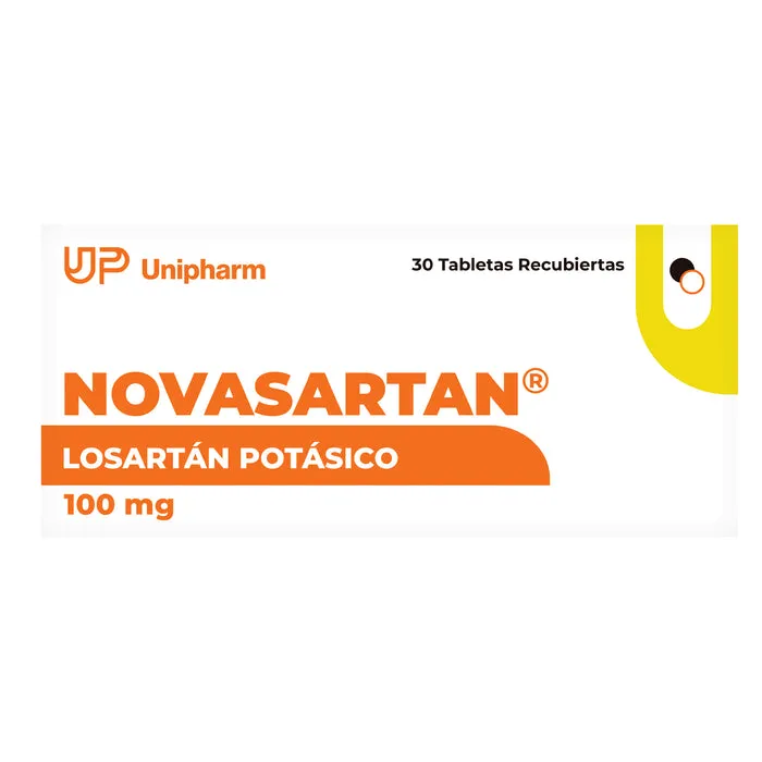 NOVASARTAN 100 MG CAJA X 30 TABLETAS RECUBIERTAS - Ecofarma