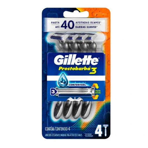 GILLETTE PRESTOBARBA 3 COMFORT GEL CAJA X 4 UNIDADES - Ecofarma