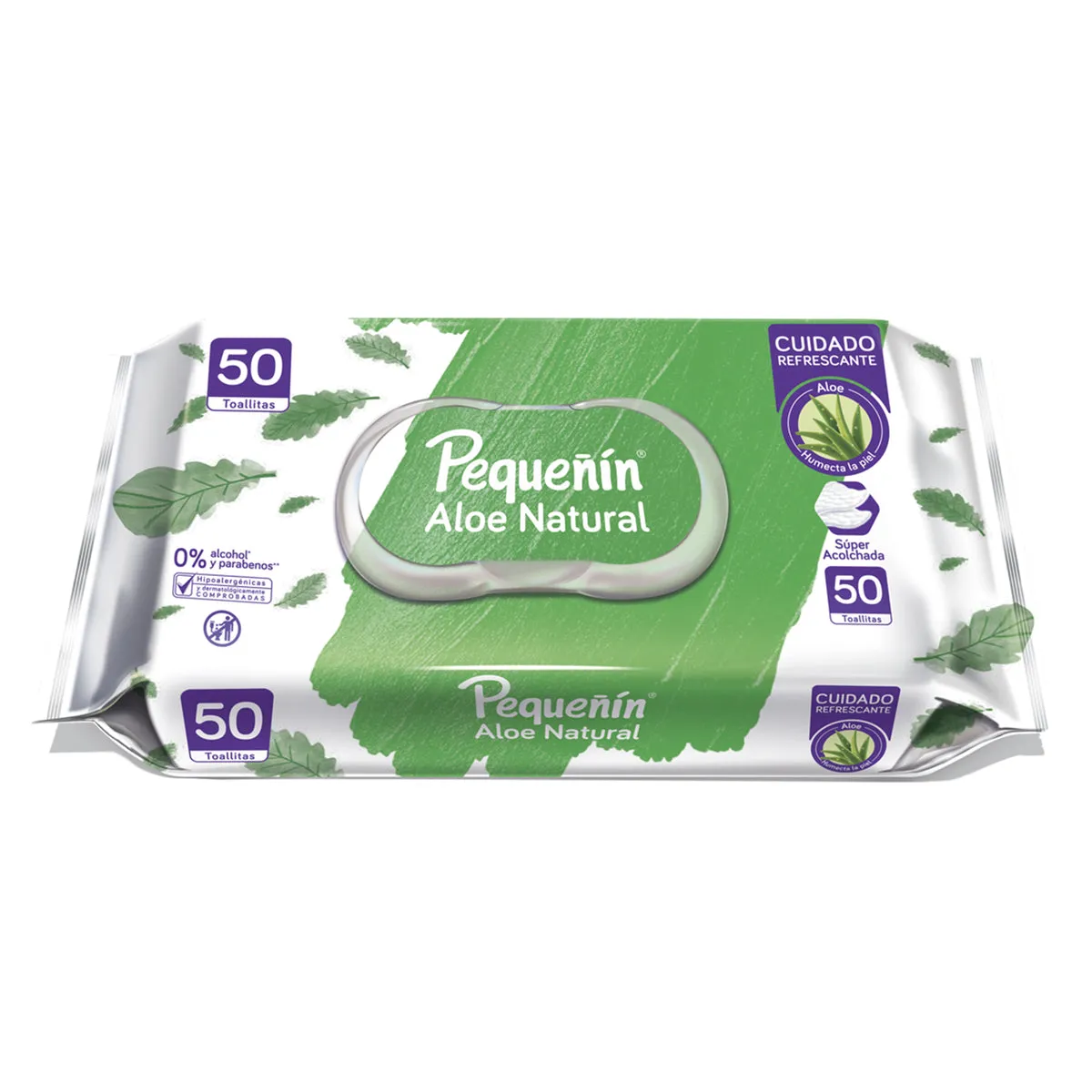 TOALLITAS HUMEDAS PEQUEÑIN ALOE NATURAL VERDE X 50 UNID. - Ecofarma