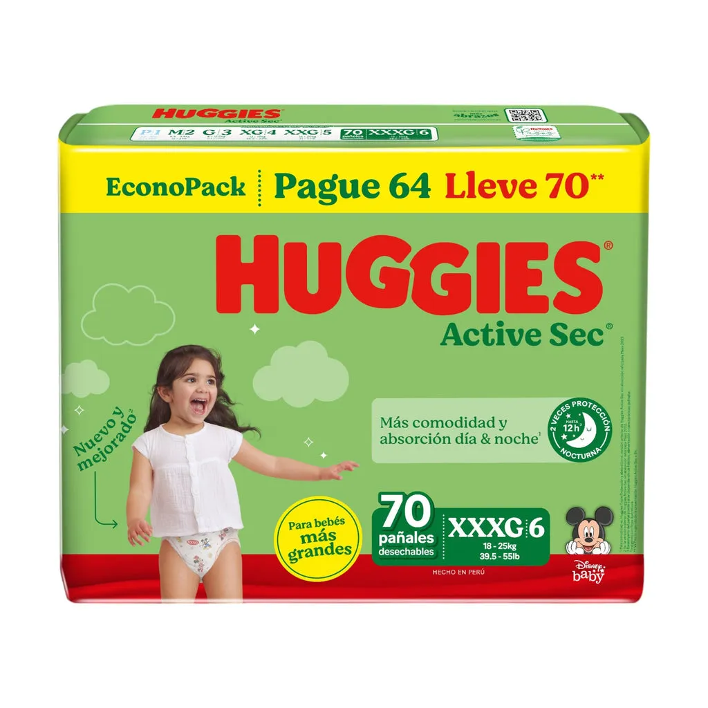 PAÑAL HUGGIES ACTIVE SEC XXXG X 70 ECONO PACK - Ecofarma