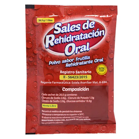 SALES DE REHIDRATACION ORAL FRUTILLA- NARANJA- MANZANA CAJA X 25 SOBRES - Ecofarma
