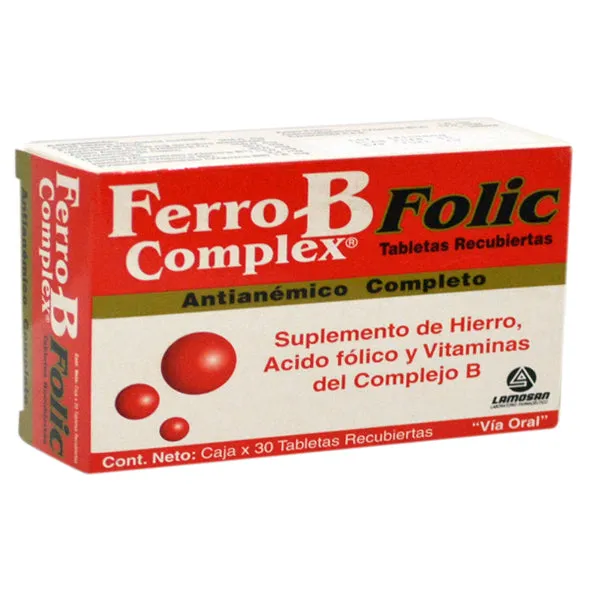 FERRO B COMPLEX FOLIC CAJA X 30 COMPRIMIDOS - Ecofarma