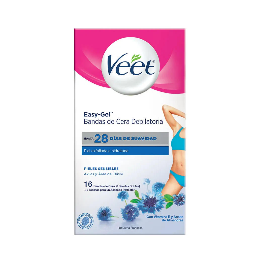 VEET BANDAS DE CERA DEPILATORIA PIEL SENSIBLE X 12 UNID. - Ecofarma