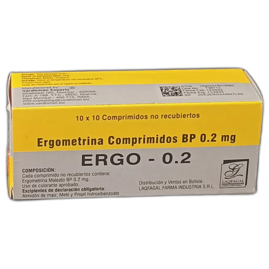 ERGO 0.2 MG ERGOMETRINA CAJA X 100 COMPRIMIDOS - Ecofarma