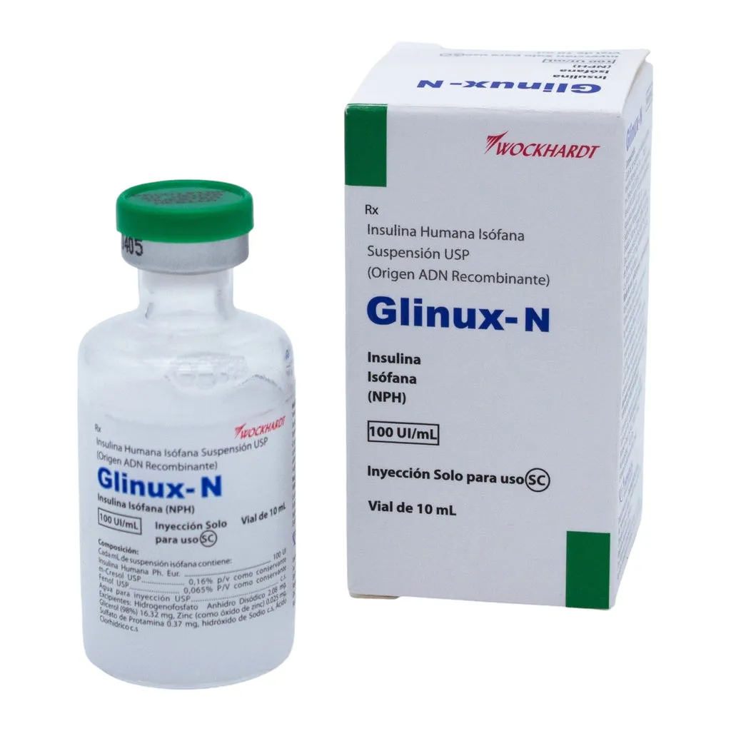 GLINUX N INSULINA LECHOSA 100 UI/ML VIAL X 10 ML - Ecofarma