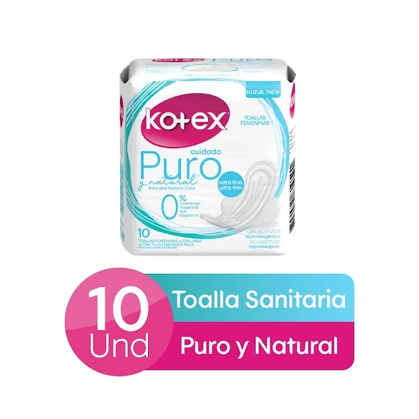 KOTEX PURO Y NATURAL X 10 TOALLAS - Ecofarma