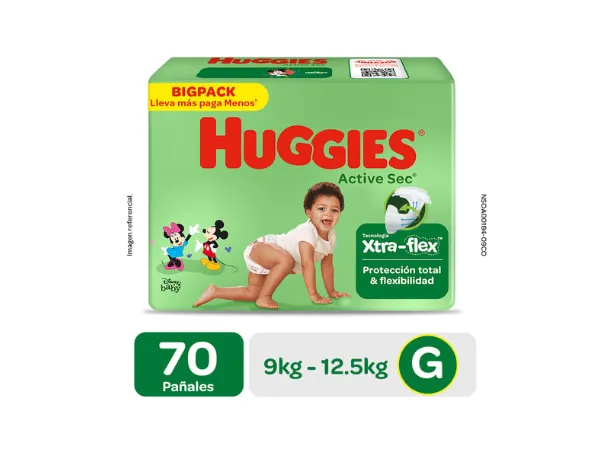 PAÑAL HUGGIES ACTIVE SEC VERDE G X 70 BIG PACK - Ecofarma