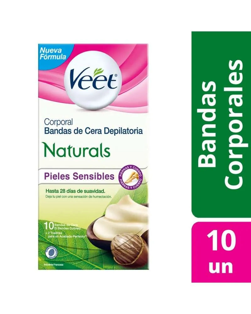 VEET BANDAS DE CERA DEPILATORIA NATURALS PIEL SENSIBLE X 10 UNID. - Ecofarma