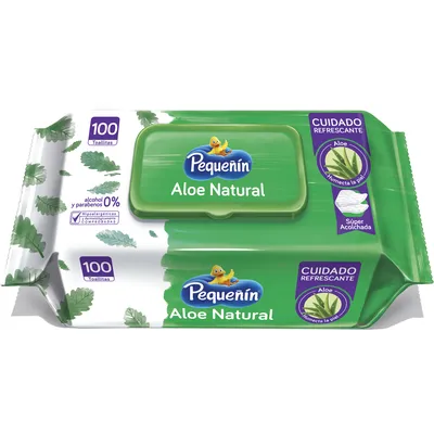 TOALLITAS HUMEDAS PEQUEÑIN ALOE NATURAL VERDE X 100 UNID. - Ecofarma