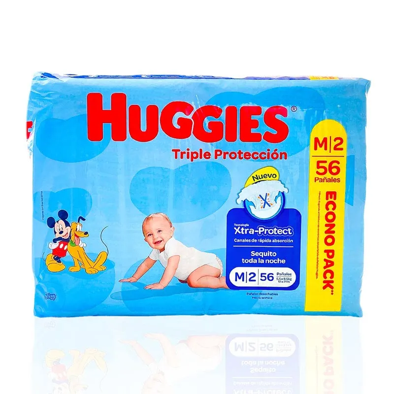 PAÑAL HUGGIES CELESTE TALLA "M" X 56 UNIDADES - Ecofarma