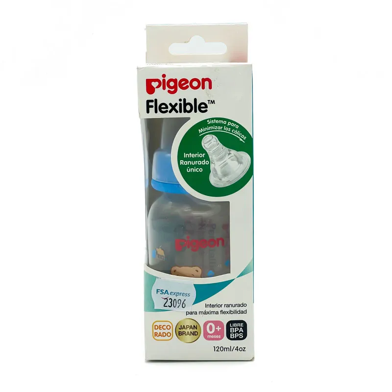 BIBERON PIGEON DECORADO CELESTE OSO 120 ML/4 OZ - Ecofarma