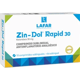 ZIN DOL RAPID KETOROLACO 30 MG CAJA X 10 COMPRIMIDOS SUBLINGUALES - Ecofarma