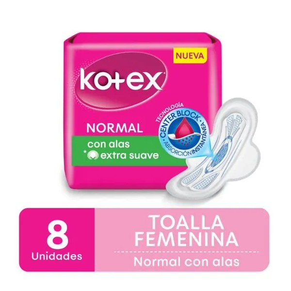 KOTEX NORMAL CON ALAS EXTRA SUAVES X 8 TOALLAS - Ecofarma