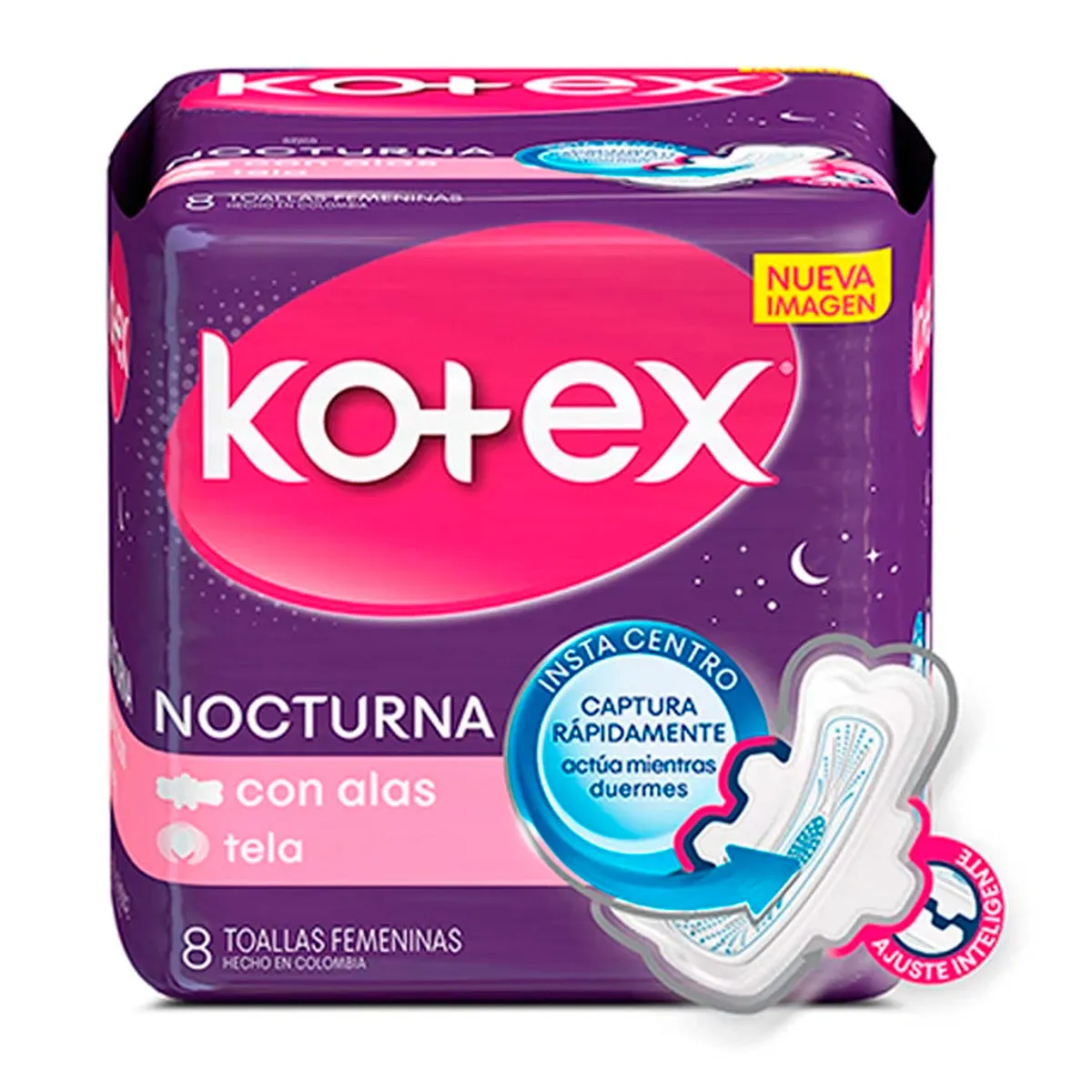 KOTEX NOCTURNA LILA ALAS INTELIGENTES X 8 TOALLAS - Ecofarma