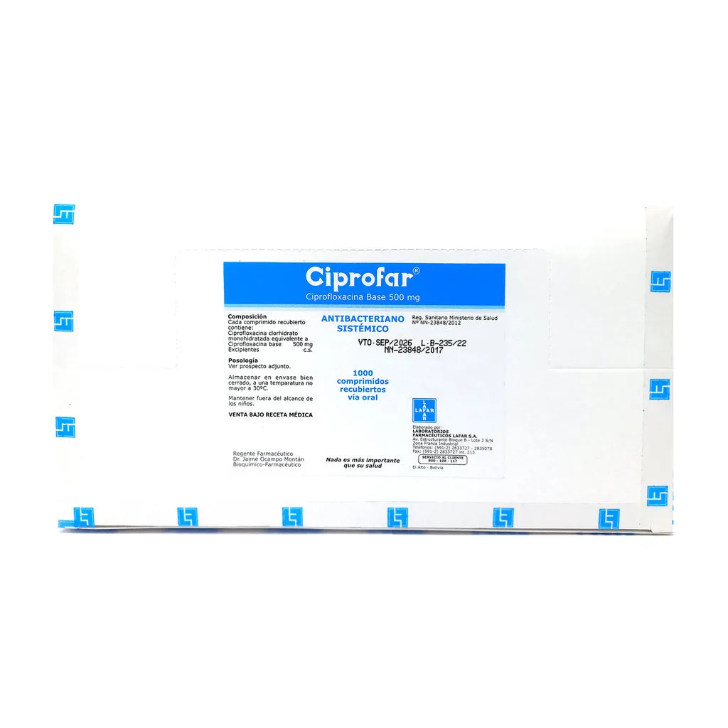 CIPROFAR 500 MG CAJA X 200 COMPRIMIDOS - Ecofarma