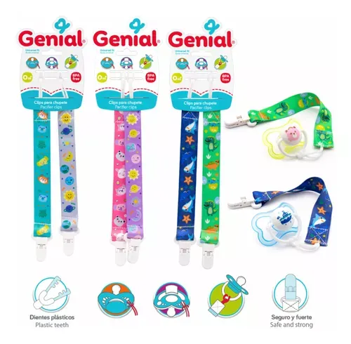 SUJETADOR CLIP PARA CHUPETES DE BEBE GENIAL - Ecofarma