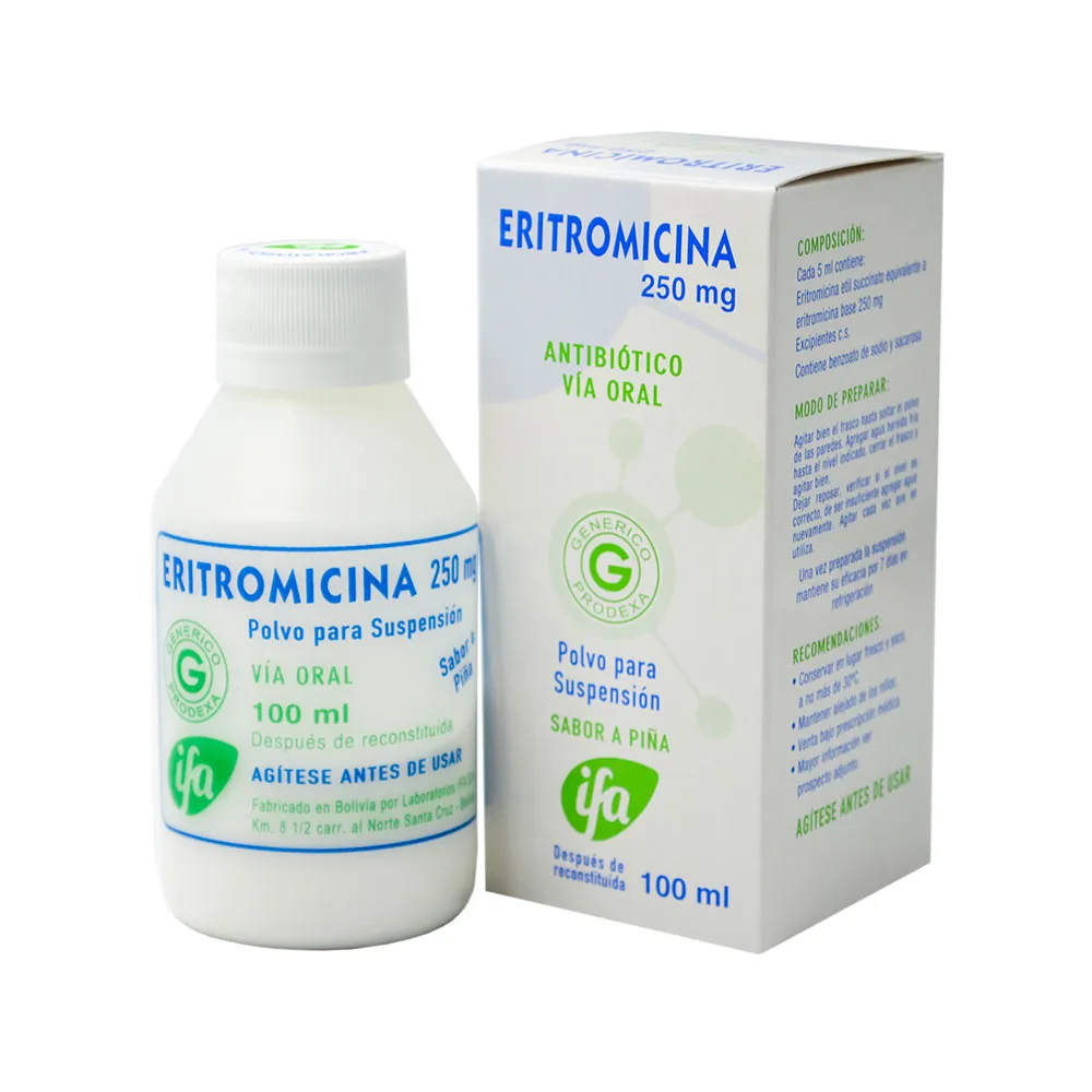 ERITROMICINA 250 MG SUSPENCION FCO X 100 ML - Ecofarma
