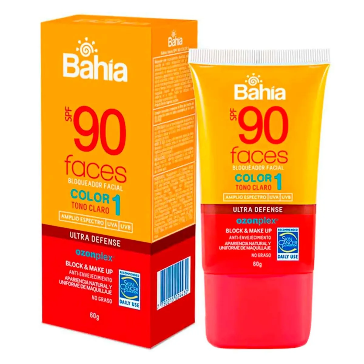 BAHIA BLOQUEADOR SOLAR FACES SPF 90 COLOR 1 TONO CLARO CAJA X 20 SACHETS - Ecofarma